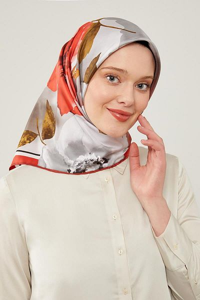Levidor وشاح تويل بنمط زهرة حمراء