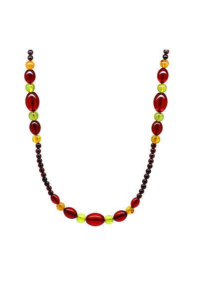 Tesbihane Authentic Design Dark Red-Yellow Natural Drop Amber Women's Necklace