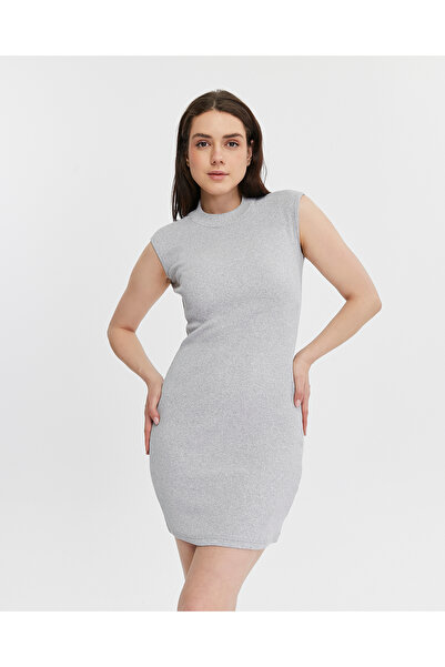 mor butik gray half turtleneck sleeveless dress dress02221