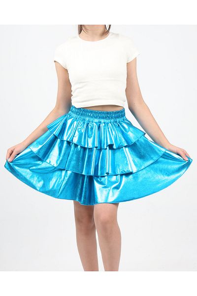 ERDEM KIDS Метална блестяща 3-слойна пола с волани с еластична талия за момиче