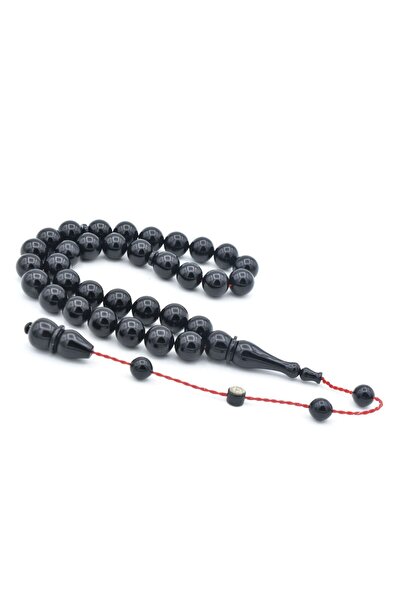 Murty99 Ismail Karasapan Signed Globe Cut Black Squeezed Amber Rosary