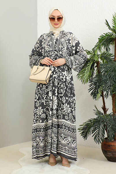 MODAQU Patli autentické vzorované viskózové šaty, uzené