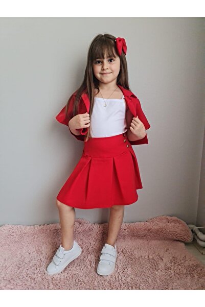 Bisahane Girl's Jacket Badi Skirt and Buckle Set 4 Pieces