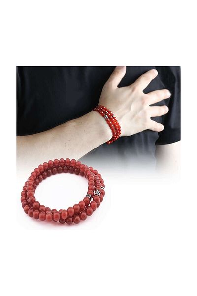 Tesbihane Both Bracelet - Both Globe Cut 99 Pieces Red Agate Natural Stone Rosary104000290