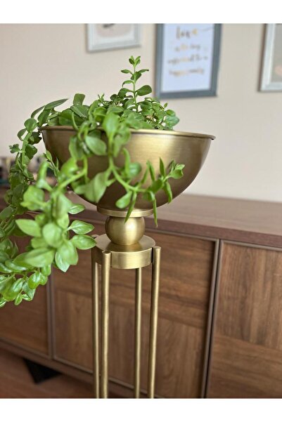 Genel Markalar Eskitme Gold Metal Ayakli Kase Çiçeklik 30x102