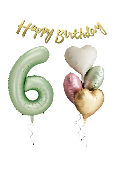 BEST PARTİ DOĞUM GÜNÜ PARTİ SÜSLERİ بالون قلب عيد ميلاد سعيد باللون الأخضر المائي - مجموعة عيد ميلاد مكتوبة، العمر 6