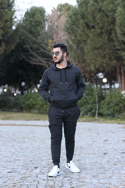 han elegant Σετ ανδρική αθλητική φόρμα με κουκούλα βαμβακερή τσέπη καγκουρό