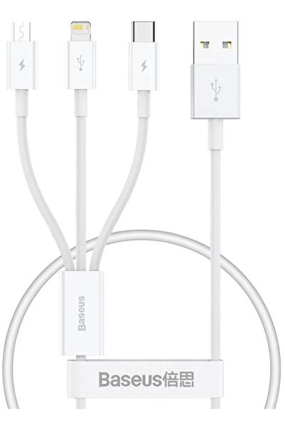 Baseus 3İN1 Micro Type-C iPhone Şarj Kablo Kısa Powerbank Kablosu İphone 11 12 13 14 15 Pro Max Şarj