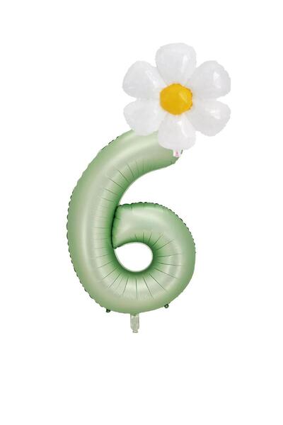 Generic Brand Age 6 Water Green Color Number and Daisy Foil Balloon Set