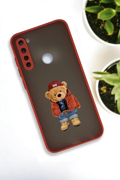 mooodcase Xiaomi Redmi Note 8 Uyumlu Teddy Bear Desenli Buzlu Şeffaf Lüx Telefon Kılıfı