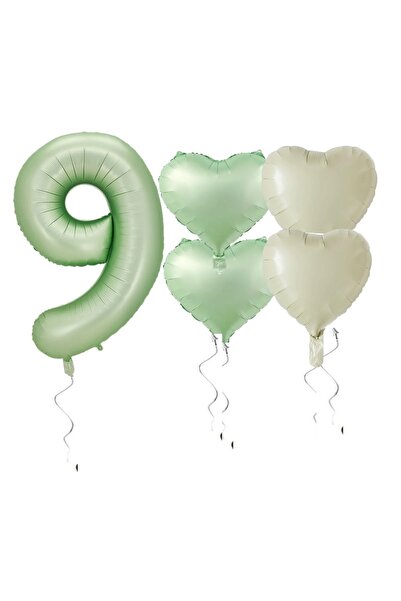 Generic Brand Water Green Color Number Heart Foil Balloon Set Age 9