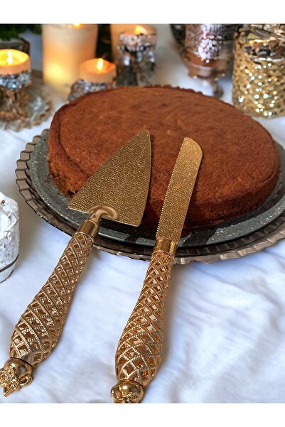 CHANCE GİFT Pasta Bıçak ve Spatula Seti Modern 2'li Döküm Metal Kek Pasta Ser...