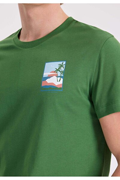 WESTMARK LONDON Πράσινο ανδρικό μπλουζάκι με στάμπα με λαιμόκοψη από οργανικό βαμβάκι κανονική εφαρμογή WMBACK SUNSET