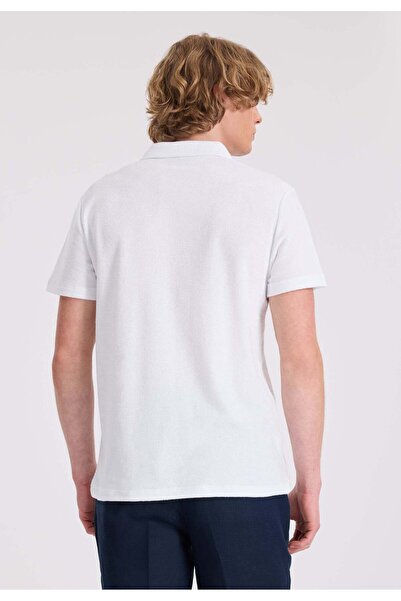 WESTMARK LONDON White Polo Collar Towel Fabric Organic Cotton Regular Fit Men's T-Shirt BREEZE TOWELLING