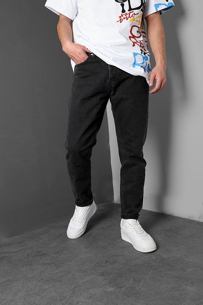Slatra Men's Black Boyfriend Pattern Jean