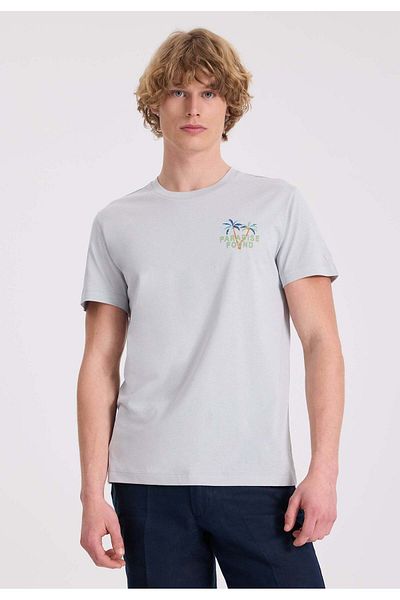 WESTMARK LONDON Λιλά Μπροστινό και Πίσω Ανδρικό T-Shirt με λαιμόκοψη από οργανικό βαμβάκι κανονική εφαρμογή WMBACK PARADISE