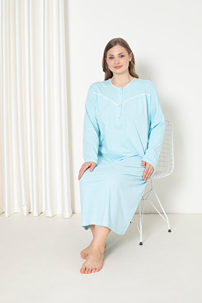 SEBOTEKS 100% Cotton Combed Long Sleeve Plus Size Mother's Nightgown 052
