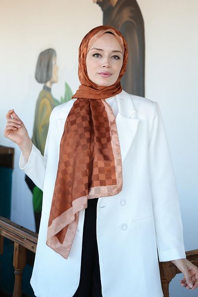 Hint İpek Checkerboard Patterned Monogram Shawl MONOV03-31