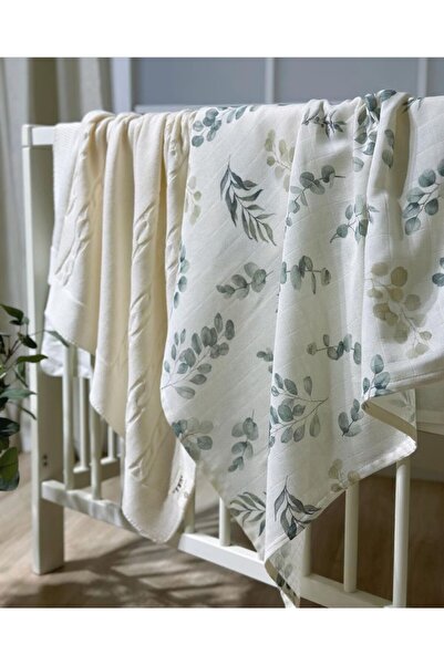 Nipperland NİPPERLAND 85*95 CM YAPRAK DESENLİ BATTANİYE SET müslin ve triko