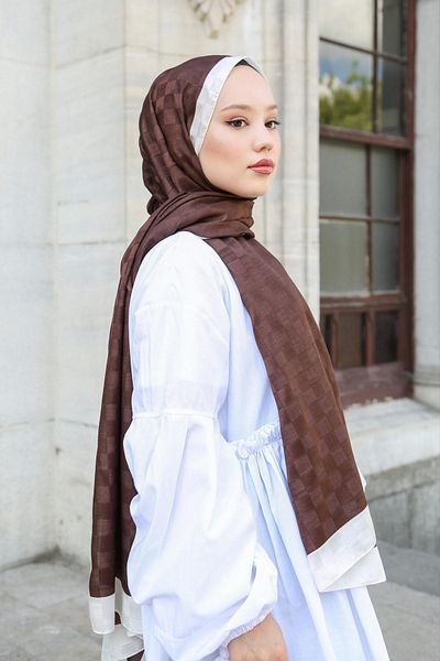 Hint İpek Checkerboard Patterned Monogram Shawl Monov03-02
