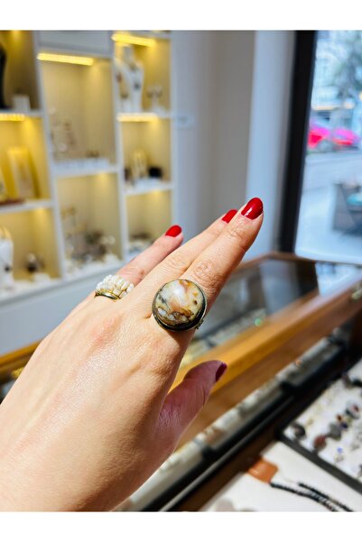 Luna Akik Doğal Taşlı Gümüş Yüzük