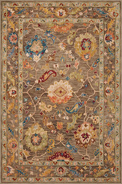 Rugs Modern Halı Bej Kahve Temalı Motifli Etnik Çiçek Desenli Vintage Dekorat...