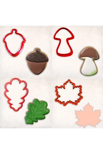 Butedo مجموعة قوالب كوكي من خشب البلوط مكونة من 4 قطع - بلوط، بونيتو، أوراق، فطر