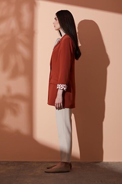 Levidor Double Breasted Brick Color Patterned Jacket