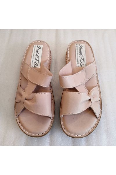 Butik Tülin مسحوق جلد البقر الأصلي - شريط مزدوج، شريط فيلكرو، خياطة ناعمة، شبشب كعب نسائي من البولي يوريثين غير قابل للانزلاق