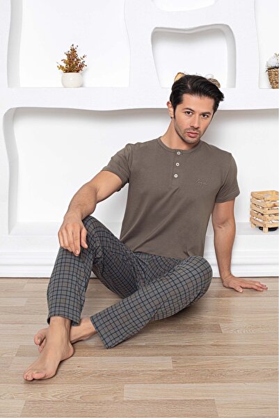 Aydoğan Set de pijamale în carouri pentru bărbați, cu mânecă scurtă și guler ...