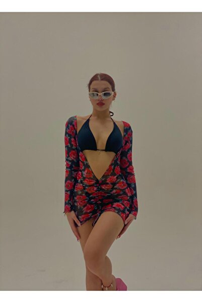 elifbilginbutik Kadın  gül desenli dirber  önü büzgülü vucudu saran pereo elb...