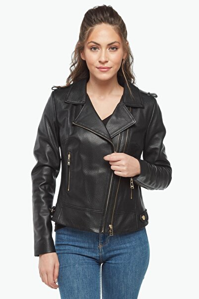 Deriza Jumbo Women's Leather Coat Black