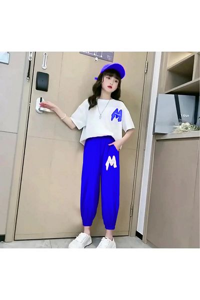 Machetta Kids Colorful M Printed Short Sleeve Summer Oversize Girl's Tracksuit Set