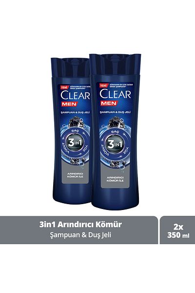 Clear 350 ml Charcoal Shampoo and Shower Gel - X2 for Hair, Face and Body