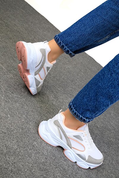 SOHO Šedo-bíle-pudrové dámské tenisky 17226