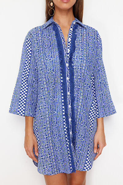 Trendyol Collection Etnikai mintás szőtt 100% pamut ing TBESS24GO00009