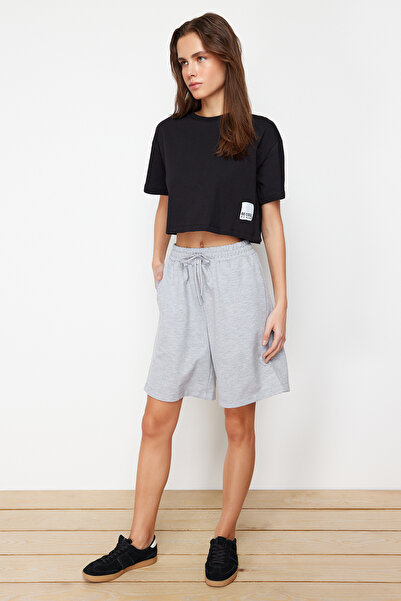 Trendyol Collection رمادي مزيج الخصر العادي رقيقة محبوك السراويل وبرمودا TWOS...