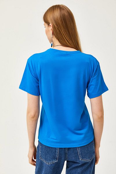 Olalook Női Saks Kék Crew Neck Basic póló TSH-19000774