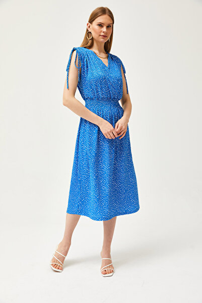 Olalook Γυναικεία Σακκ Μπλε Φόρεμα Μαζικής Μέσης Ελαστικό ELB-19002116