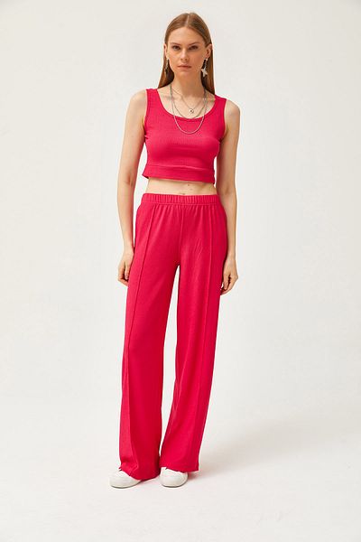 Olalook Damen-Hemdblusen-Hosen-Set in Fuchsia, 3-teilig, TKM-19000270