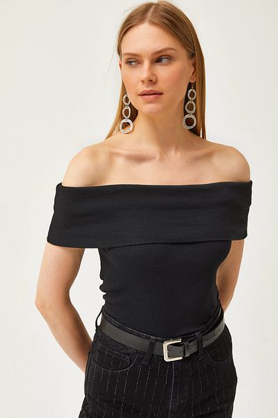 Olalook Γυναικεία μπλούζα Lycra Μαύρο γιακά Madonna BLZ-19002586