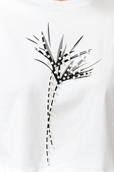 Edit by Trendyol Tricou tricotat cu imprimeu alb TEDSS24TS00011