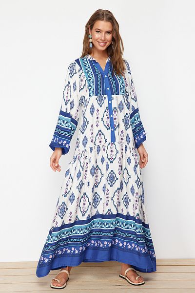 Trendyol Modest Rochie albastra din vascoza cu modele florale TCTSS24EB00234