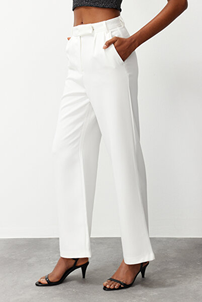 Edit by Trendyol Wide Leg Ecru Woven Trousers - Twoaw24Pl00383