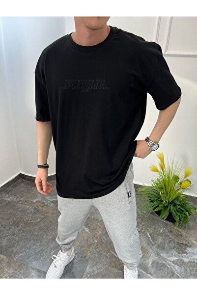 NOMARC Men's T-Shirt with Text Black Oversize Printed