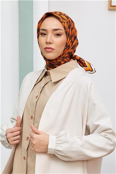 Silk Home Acı Kahve Yaprak Desenli Sura Ipek Eşarp 11397-48