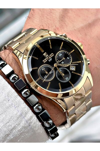Reward Men's Wristwatch and Bracelet with Gift - Gold Color Steel Cord