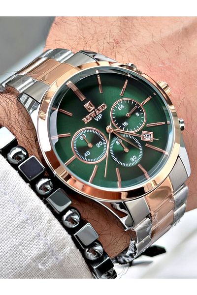 Reward Men's Wristwatch and Bracelet Gift - Rose Silver Color, Steel Cord