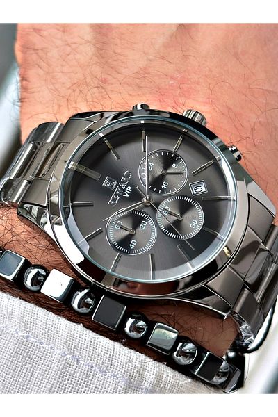 Reward Men's Wristwatch and Bracelet with Gift - Smoke Color Steel Cord