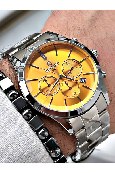 Reward Men's Silver Colored Steel Cord Wrist Watch and Bracelet Gift